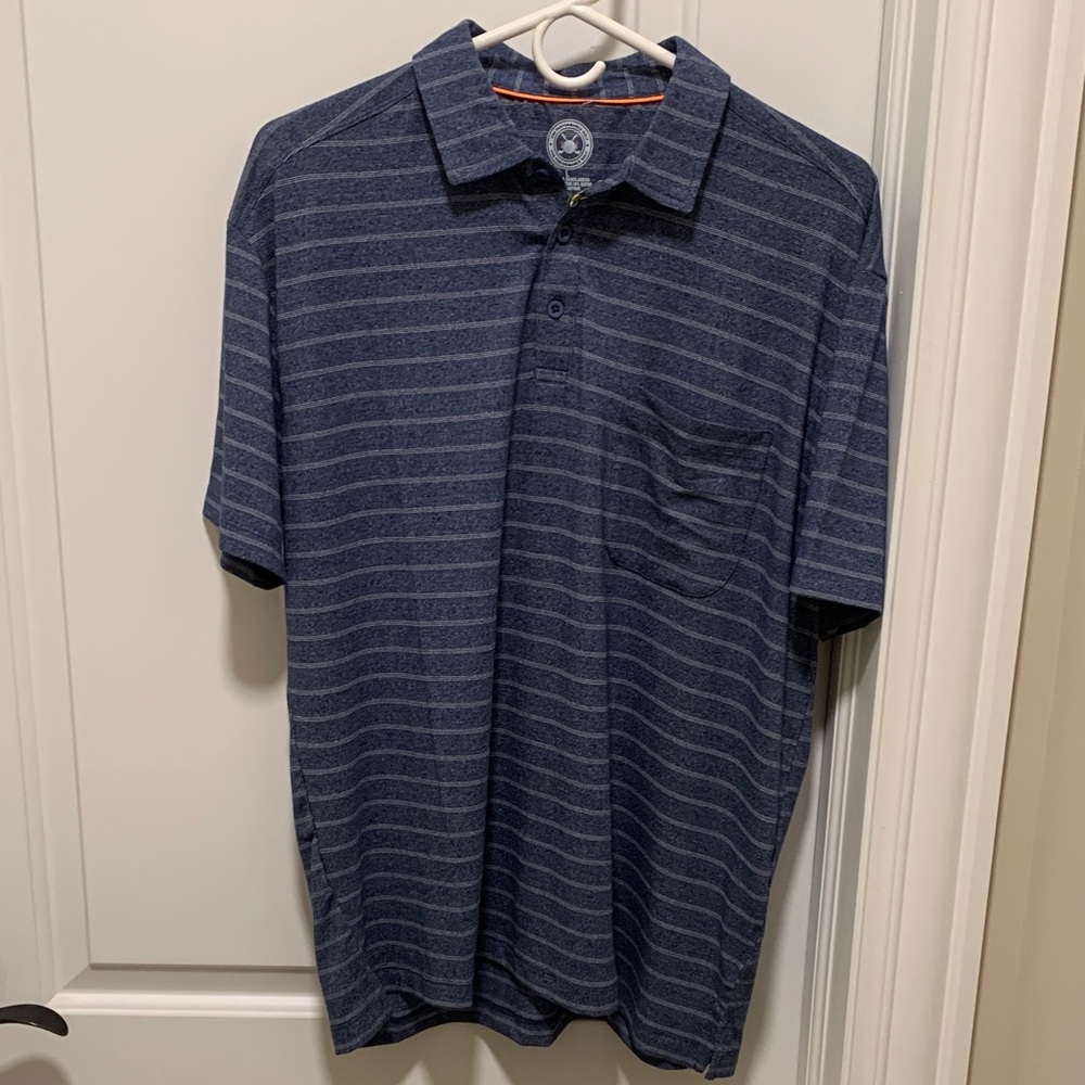 V46 Performance Golf Navy Striped Polo Shirt. Size: L Brand New with Tags.